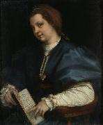 Andrea del Sarto Lady with a book of Petrarch's rhyme oil on canvas